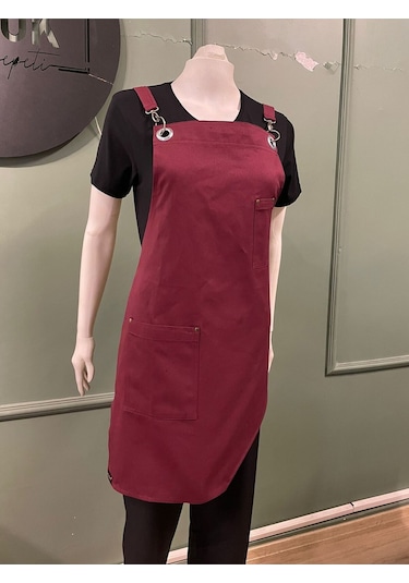 Bordo Renk Astromik Kesim Cafe/restorant Önlüğü Bordo