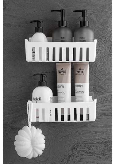 Primanova Deby 2'li Yapışkanlı Banyo Rafı Beyaz Beyaz