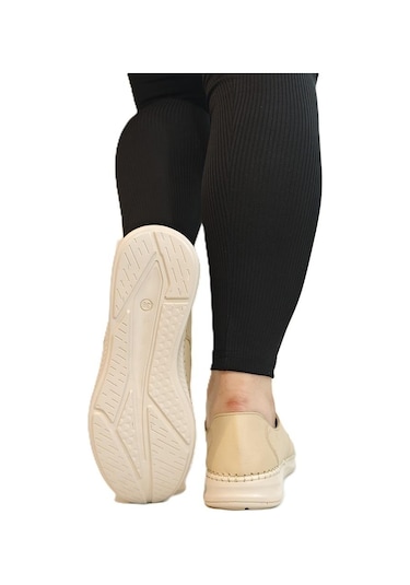 Voyager 9523 Bej Hakiki Deri Bayan Ayakkabı Bej