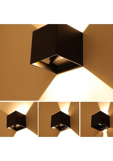 Fortunelane 6w Led Kubik Duvar Lambası - Siyah - Ayarlanabilir Açılı - Parlak Işık - Modern Dekorasyon Oda, Cephe Diğer