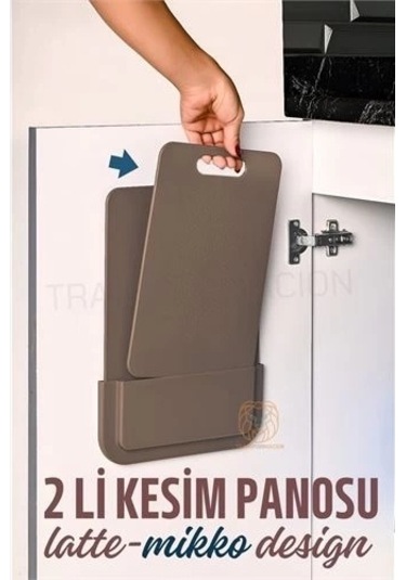 2 Li Kesim Panosu Stantlı Yapışkanlı Kesim Tahtası Latte Mikko Design Çok Renkli