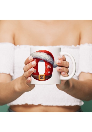 O Harfi Yılbaşı Temalı Bardak 330 Ml Harfli Kişiye Özel Hediye - Yeniyıl / Noel Şapka Tasarım Beyaz