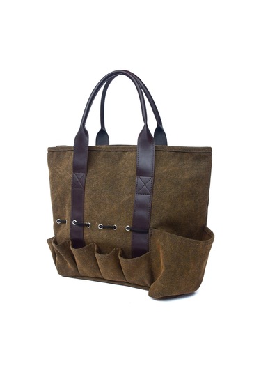 Symbee Kahverengi Kumaş Bahçe Aletleri Çantası - Sağlam Taşıma, Kolay Temizleme Ve Geniş Depolama Kapasitesiyle Bahçe, Çimen Ve Çiftlik İçin