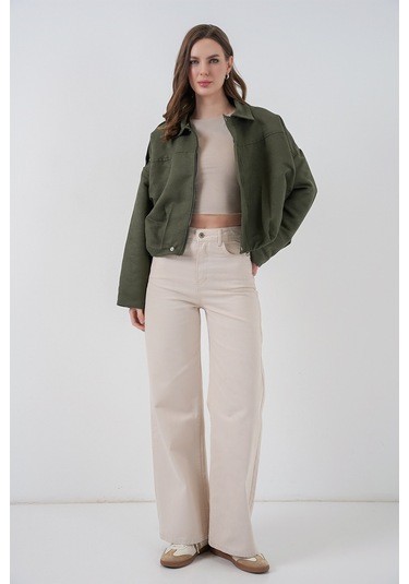 Kadın Oversize Süet Ceket 1055 - A.haki Haki