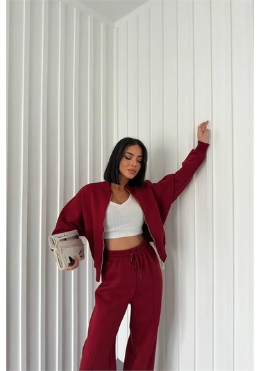 Neşeli Butik Kadın Kışlık Alt Üst Eşofman Takımı Nb0022 - Bordo Bordo