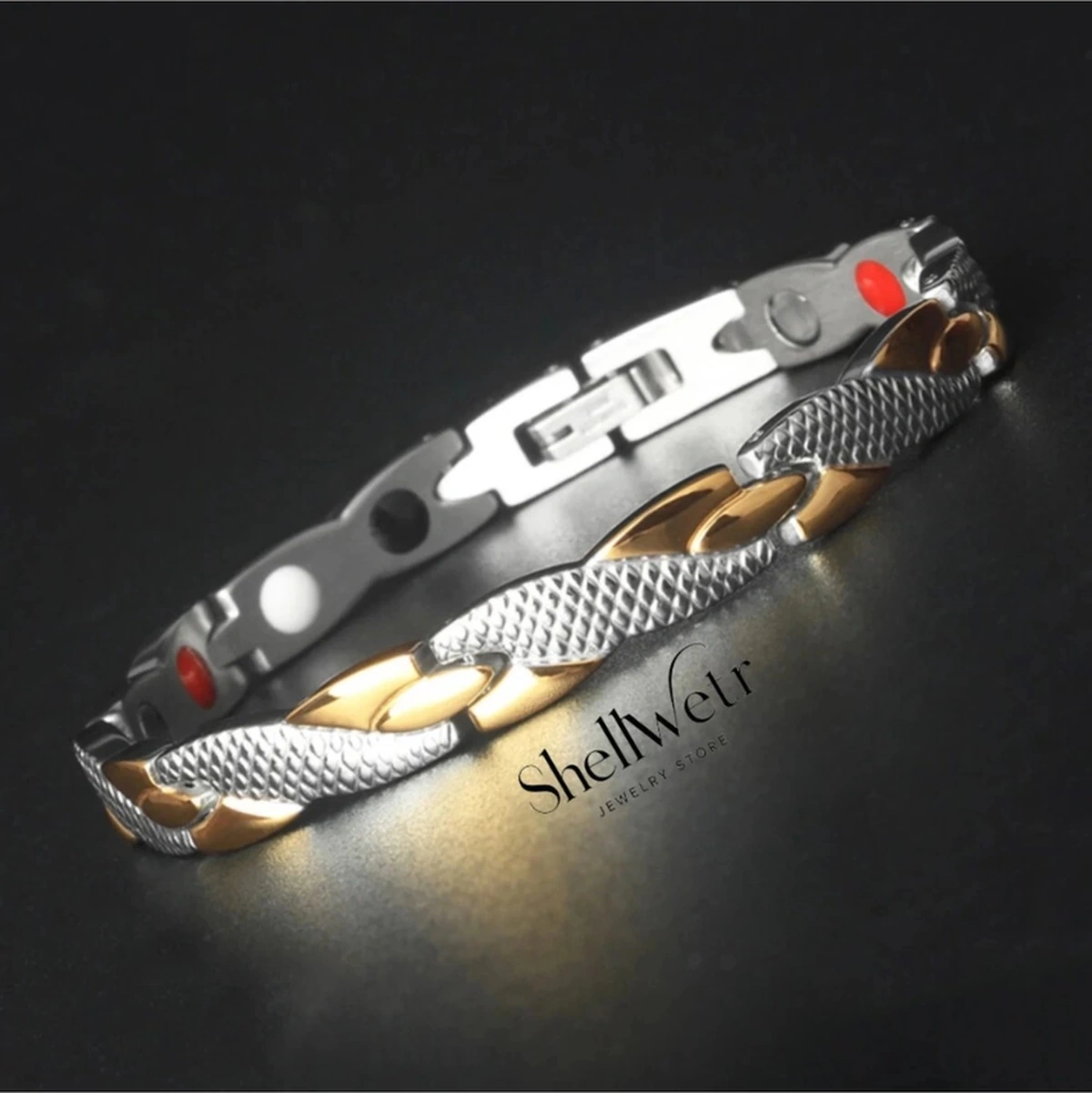 King Argelon Erkek 925 Gümüş Kaplama Mıknatıslı Bileklik Özel Tasarım Luxery Bileklik Çok Renkli