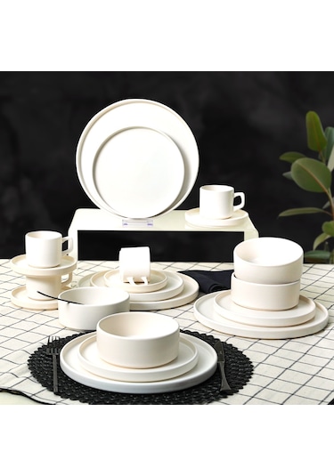 Keramika Mat Beyaz Stackable Yemek/kahvaltı Takımı 20 Parça 4 Kişilik