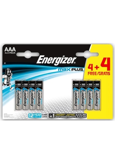 Energizer Alkalin Max Plus AAA 4+4 İnce Kalem Pil 8'li
