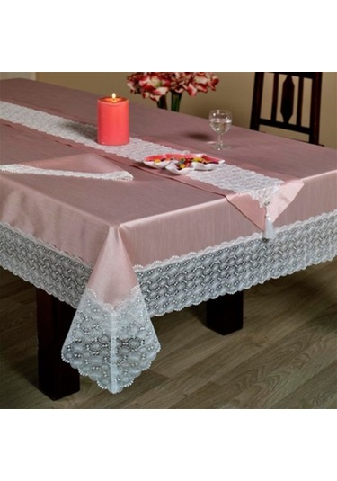 Secret House Oya 14 Parça Masa Örtüsü Seti Pudra Pembe