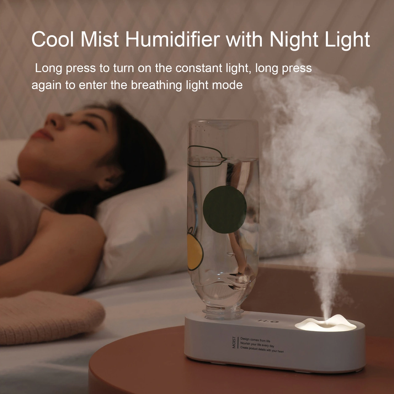 Youmex Usb Şarjlı Taşınabilir Su Şişesi Nemlendirici, Led Gece Lambası, Sürekli Ve Aralıklı Sprey Modu, Ev Ofis Seyahat İçin