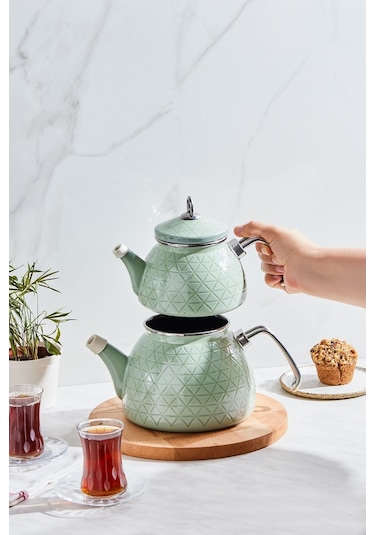 Karaca  Kristal Yeşil İndüksiyon Tabanlı Emaye Midi Çaydanlık Takımı