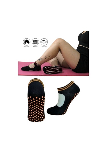 Tek Çift Pamuklu Renkli Kaymaz Taban Silikon Baskılı Yoga Fitness Pilates Ve Aktivite Kadın Çorabı