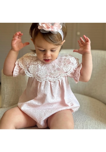 Dantel Yaka Bandanalı Fisto Kız Bebek Romper 001