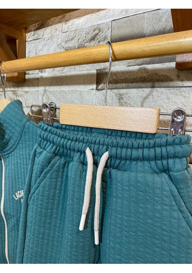 Laciel Paris Yelekli Çocuk Takım Kapitone Kumaş Unısex Yeşil