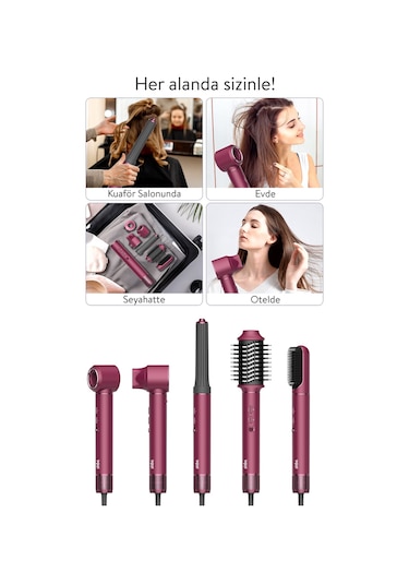 Pro Compact Uzun Multi-styler Hava Üfleme 5in1 Saç Şekillendirici Bldc Shd-1729 Royal Gilded Red Bordo