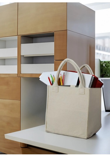 Krem Çok Amaçlı Keçe Organizer Dolap İçi Düzenleyici Kulplu Eşya Krem