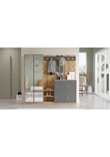 Yurudesign Gibson Vestiyer Portmanto Ayakkabılık Çam-Antrasit