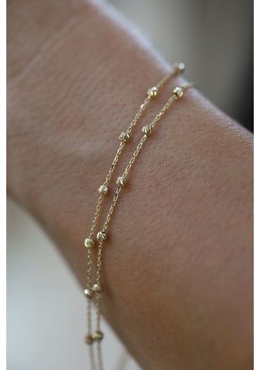 14 Ayar Altın Force Çift Zincirli Dorika Detaylı Bileklik Altın