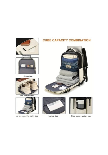 Createtech Usb Seyahat Çantası 15.6" Laptop Bölmeli, İş & Dağcılık Çantası, Bej Bej