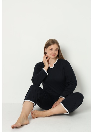 Fames Pijama Yazlik Büyük Beden Pijama Takim Lacivert