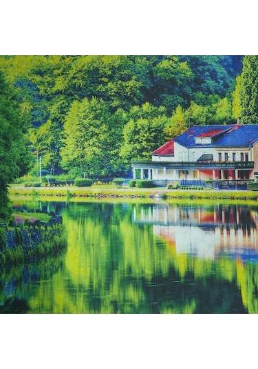 Göl Kenarı Ev Baskılı Kaliteli Kauçuk Kapı Önü Paspası