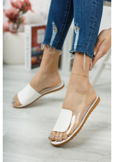 Rose Şeffaf Kadın Terlik Açık Ev Terliği Beyaz