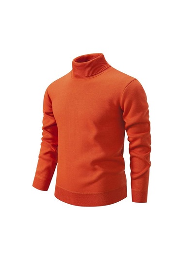 Inter Balıkçı Yaka Kalın Erkek Kazak Rahat Kaplumbağa Boyun Düz Renk Kaliteli Sıcak Ince Balıkçı Yaka Kazak Kazak Erkek Turuncu