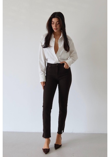 Lacarino 7413 Mia Kadın Jean Pantolon Dark Kahve