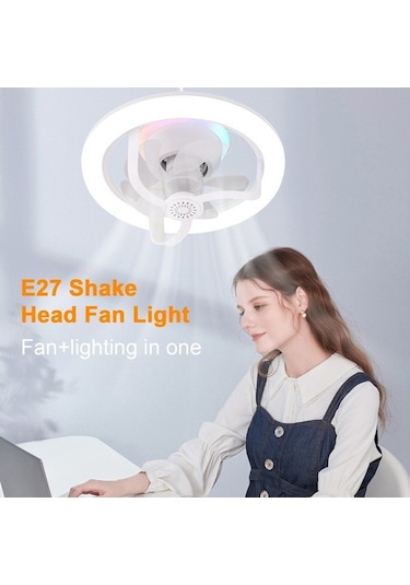 Uzaktan Kumandalı 50w Led Fan Işığı E27 Hareketli Kafa Rgb Tavan Vantilatörü Lambası Aromaterapi Renkli Yatak Odası Kısı Diğer