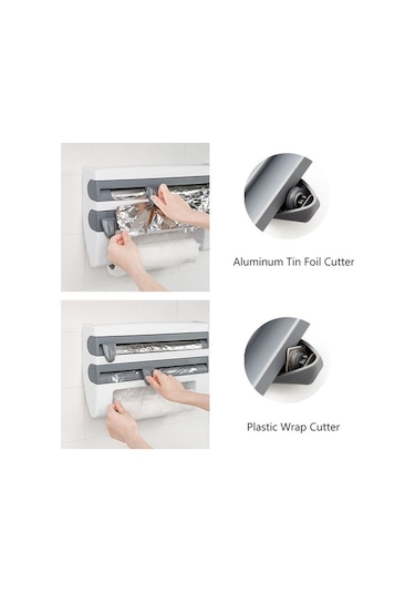 Trendooze 3'ü 1 Arada Mutfak Depolama Rafı Plastik Sarma, Yapışkan Film, Folyo Dağıtıcı, Film Depolama Rafı, Kesici, Kağıt Havlu Tutucu, Rulo Kağıt Havlu Rafı Haki Gt Haki