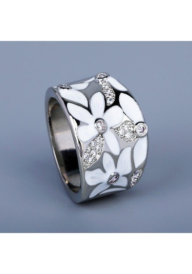 Beyaz Zarif Pembe Çiçek Yüzük Kadın Moda El Yapımı Emaye Kadın Takı Düğün Gelin Yüzüğü Parti Takı 6 Beyaz