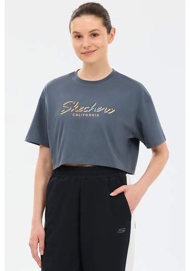Skechers Crop Graphic Kadın Tişört Gri