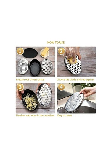 Shineyee Stainless Steel Cheese Grater Set With Storage Box And Brush - 2 Sizes, 4 Pieces, Pp Material Siyah - Gümüş