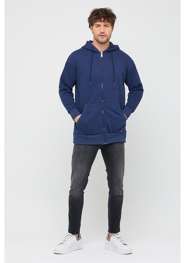 Ünisex Fermuarlı Sweatshirt İndigo Lacivert