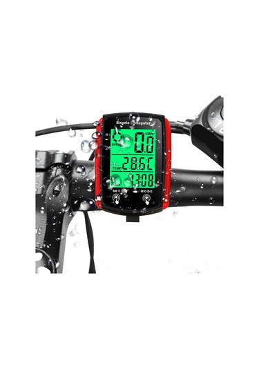 Aubyhe Abs Su Geçirmez Bisiklet Kablolu Lcd Bilgisayarı: Hız Ve Mesafe Ölçer, Gece Aydınlatması, Siyah-kırmızı Kırmızı