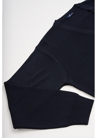 Ön Cepli V Yaka Battal Büyük Boy Düğmeli Yünlü Triko Hırka Lacivert