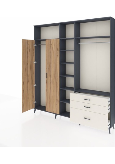 Arges Dolap 9 Raflı 3 Çekmeceli 2 Askılı 220x30x243 Antrasit-çam/aytaşı Atlas Çam/aytası