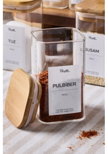 Gildo 12'li Bambu Kapak Borosilikat Cam Baharatlık 250ml 10x6cm+30etiket 16530 Şeffaf