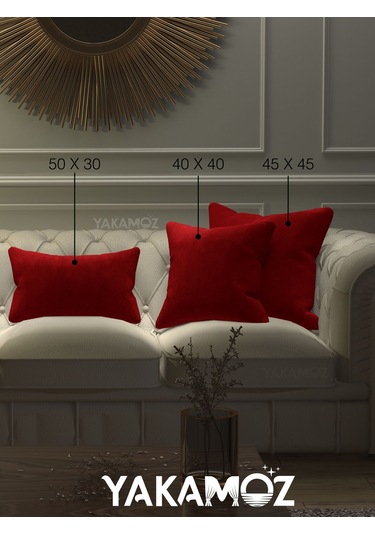 Br Yakamoz Kırmızı Renk Kırlent , Yastık Kılıfı Kadife Görünümlü Velvet Touch Serisi Kırmızı