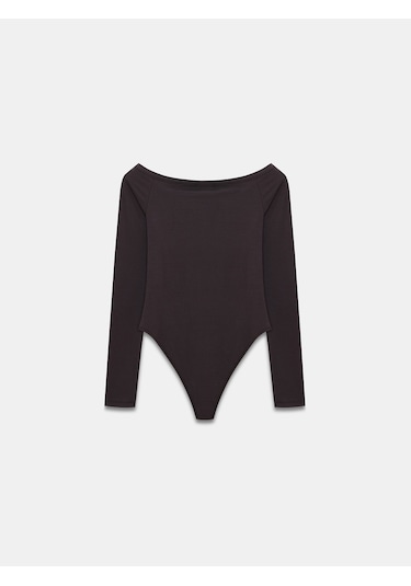 Dilvin 32661 Düğme Detaylı Bodysuit-koyu Kahve Koyu Kahve