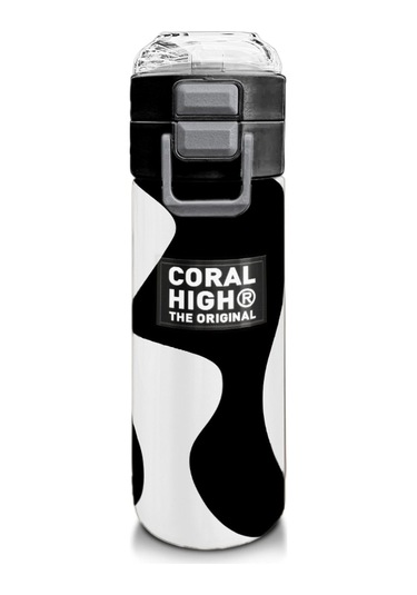 Coral High 500 Ml Paslanmaz Çelik Okul Termosu/suluk/matara - Erkek Çocuk - Siyah Beyaz Desenli - Sızdırma Yapmaz Çok Renkli