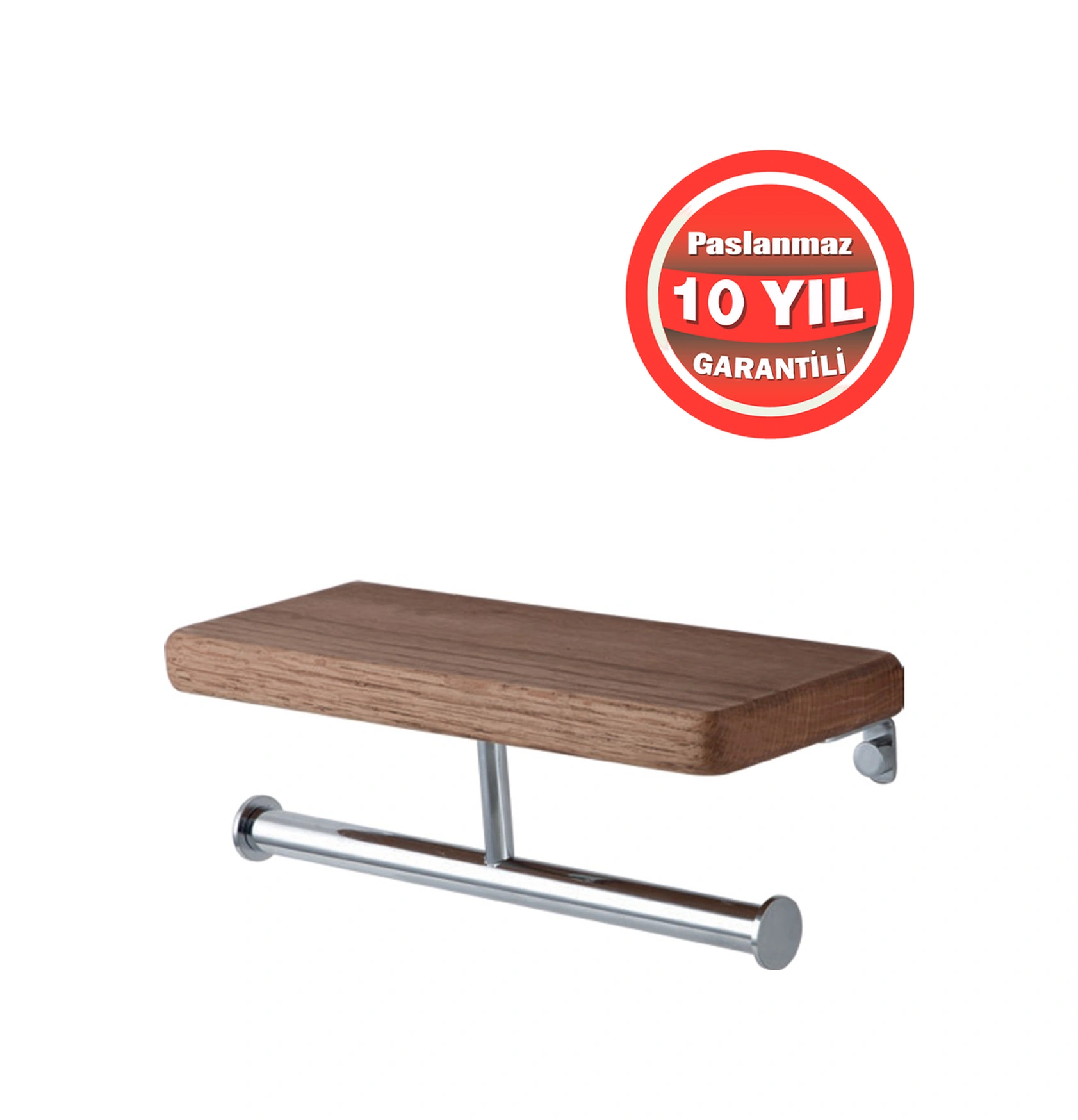 Çelik Banyo Paslanmaz Pirinç Mdf 2'li Tuvalet Kağıtlık Ahşap
