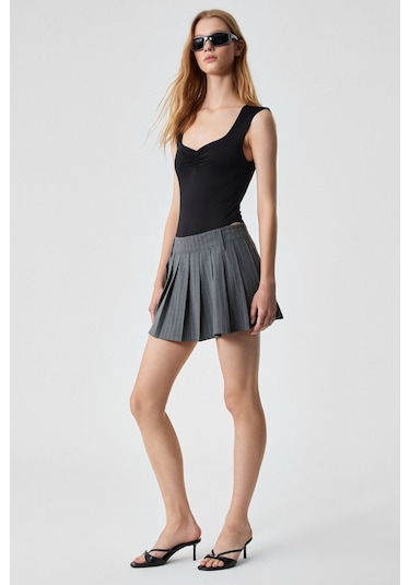 GRIMELANGE Chıncago Kadın Regular Çizgili Yüksek Bel Gri Etek Gri