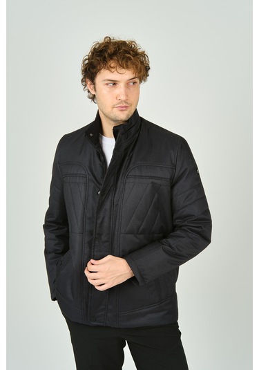 Lucas Erkek Hakim Yaka Fermuar Ve Çıtçıt Kapamalı Kaban 4784 Siyah Siyah