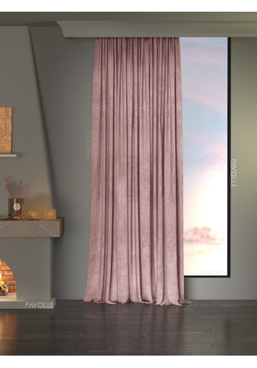 Kadife Dokulu Açık Pembe Ada Fon Perde Ekstrafor Büzgülü Dream Series Açık Pembe