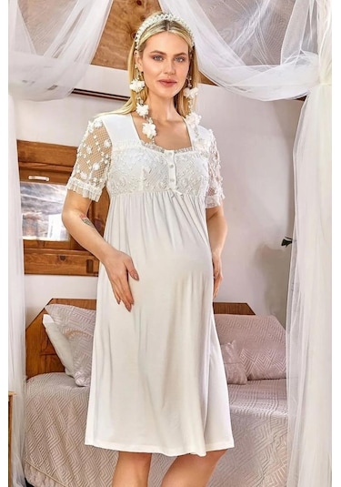Cossy By Aqua 24168 Çiçek Detaylı Hamile Lohusa Gecelik