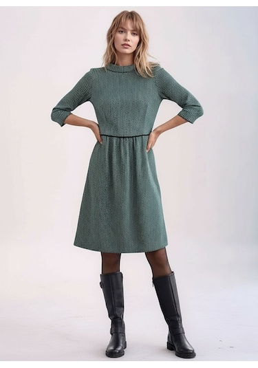 Kadın Degaje Yaka Uzun Kollu Cepli Büyük Beden Curve Şık Elbisesi Mavi