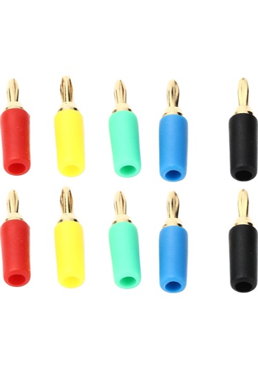 Lemestar 2.5mm Altın Kaplı Bakır Muz Plugları 10 Adet - Dört Yapraklı, Solda Tutan, 30-60vdc, 10a, Sarı-kırmızı-mavi-yeşil-siyah Renkli 2 Set