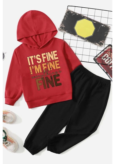 Çocuk Fine Baskılı Eşofman Takımı Kırmızı