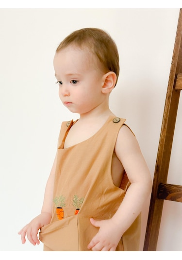 Miababy Nakışlı Yazlık Efil Tulum Kahverengi